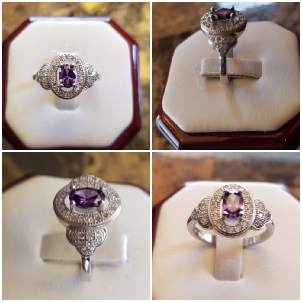Genuine 1ct Amethyst & White Sapphires Ring Size 6 - Picture 2 of 4